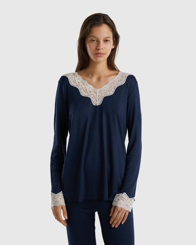 Benetton Maglia Con Dettaglio In Pizzo - Blu