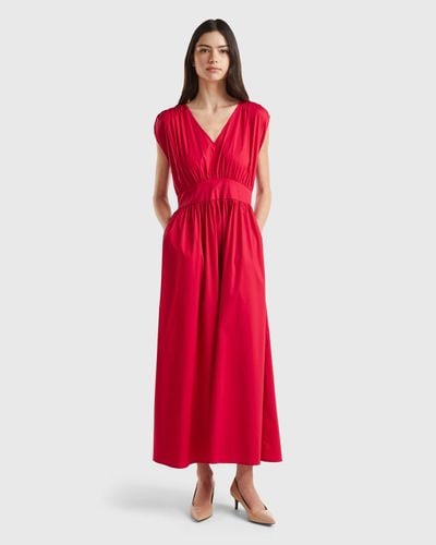 Benetton Dress With V-neck - Red
