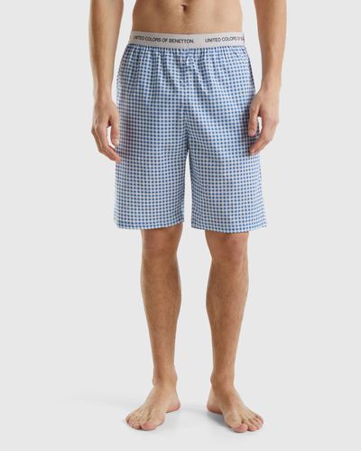 Benetton Check Shorts In 100% Cotton - Blue