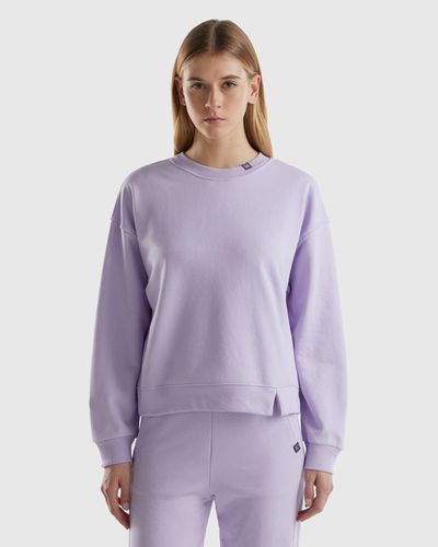 Benetton Pullover Sweatshirt In Cotton Blend - Purple