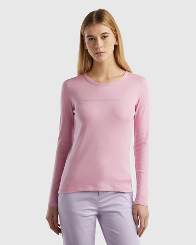 Benetton Pastel Pink 100% Cotton Long Sleeve T-shirt