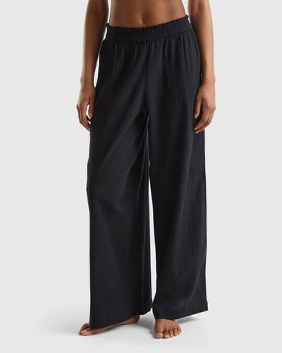Benetton Trousers With Wide Leg - Black
