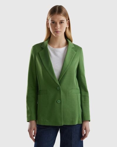Benetton Fitted Blazer In Cotton Blend - Green