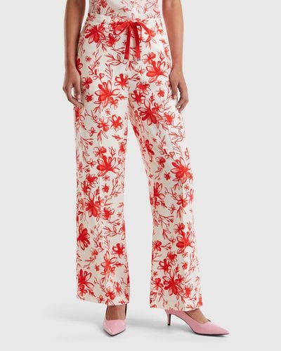 Benetton Patterned Trousers In Sustainable Viscose - Red