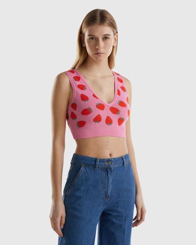 Benetton Top Bra Rosa Con Pattern Fragole - Blu