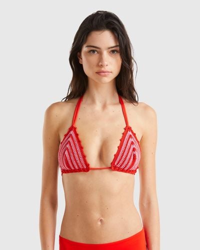 Benetton Triangle Swim Top With Crochet - Red