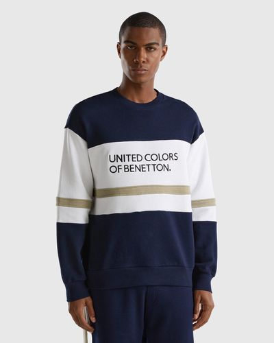 Benetton Dark Blue Sweatshirt With Logo Stripe - Black
