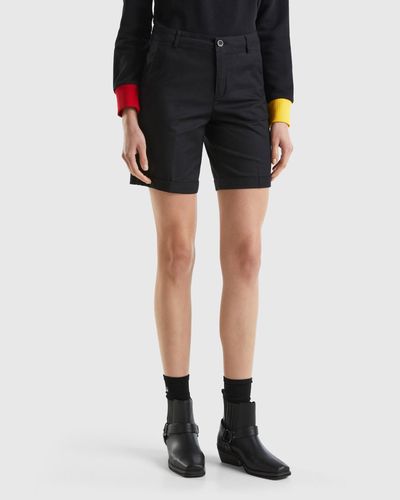 Benetton Bermudas De Algodón Elástico - Negro