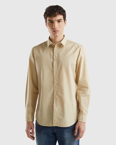 Benetton Slim Fit Shirt In 100% Cotton - Natural