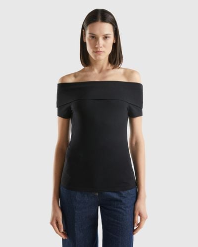 Benetton Slim-fit T-shirt With Bare Shoulders - Black