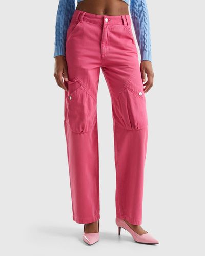 Benetton Cargo Trousers In Cotton - Red