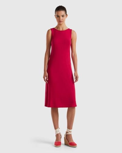 Benetton Reversible Dress In Stretch Viscose - Red