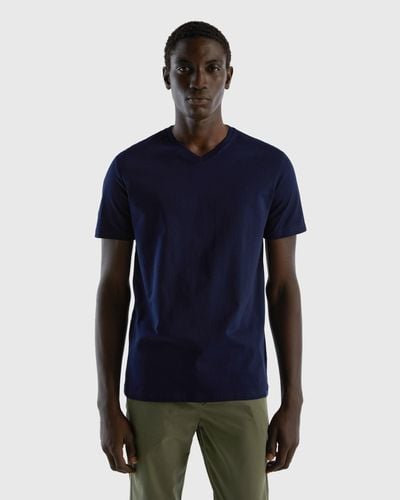Benetton T-shirt In Cotone A Fibra Lunga - Blu