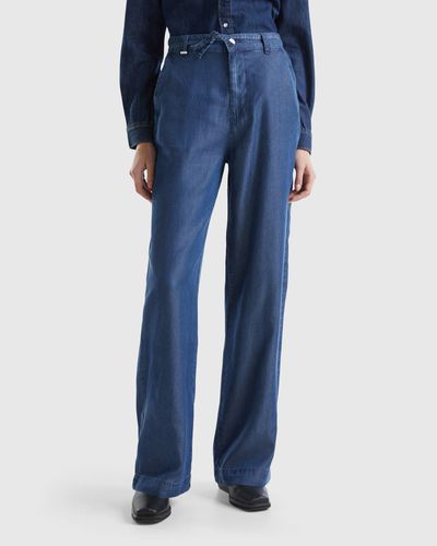 Benetton Wide Trousers In Sustainable Viscose - Blue