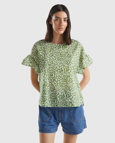Benetton Patterned Blouse In Light Cotton - Green