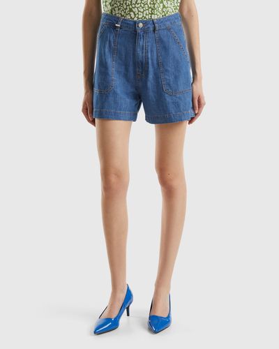 Benetton Shorts In Chambray - Blue