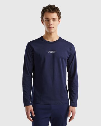 Benetton Langarm-shirt Aus 100% Baumwolle - Blau