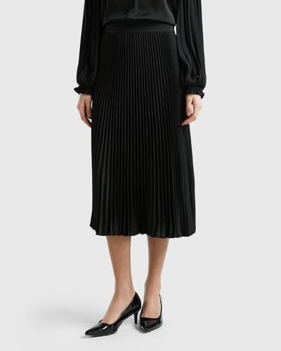 Benetton Falda Midi Plisada - Negro