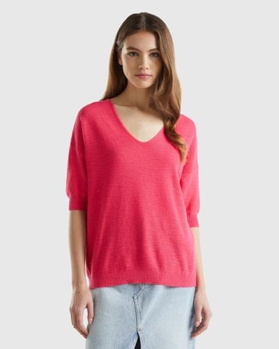 Benetton Jumper In Linen And Cotton Blend - Red