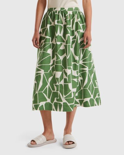 Benetton Printed Linen Skirt - Green