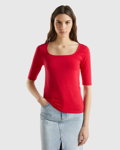 Benetton T-shirt Aderente In Cotone Stretch - Rosso