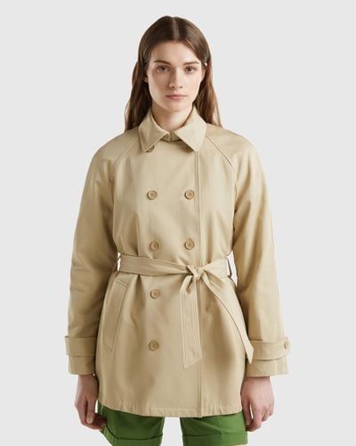 Benetton Double-breasted Short Trench Coat - Natural