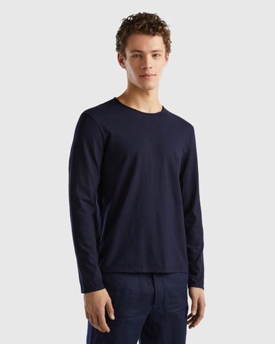 Benetton T-shirt Aus 100% Baumwolle Mit Langen Ärmeln - Blau