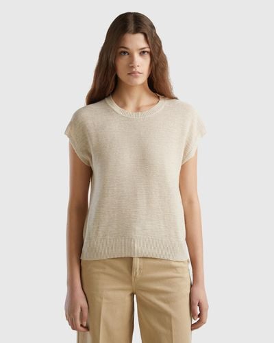 Benetton Vest In Cotton And Linen Blend - Natural