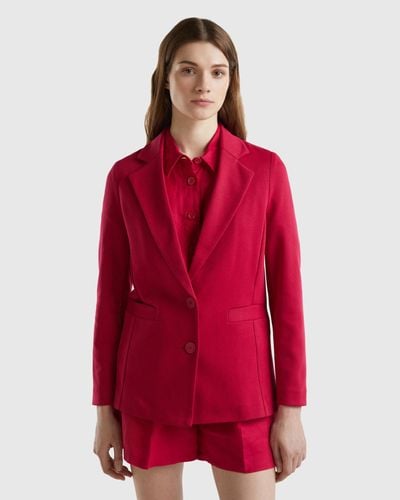 Benetton Fitted Blazer In Cotton Blend - Red