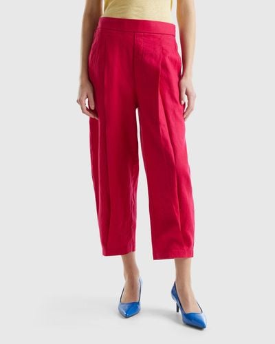 Benetton Trousers In Pure Linen - Red