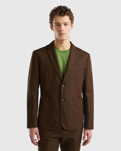 Benetton Blazer Ajusté En Lin Mélangé - Noir