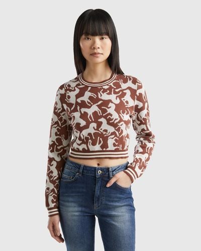 Benetton Cropped Jumper With Horses - Black