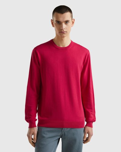 Benetton Pull 100 % Coton À Col Rond - Rouge