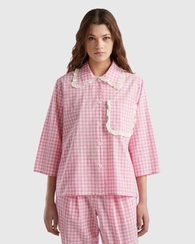 Benetton Vichy Check Pattern Pyjama Jacket - Pink