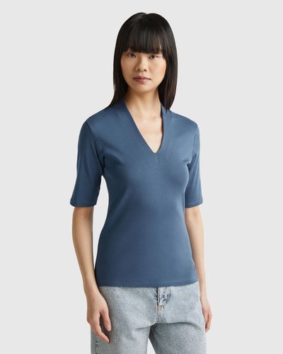 Benetton Slim Fit T-shirt Aus Langfaser-baumwolle - Blau