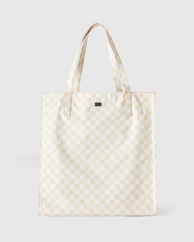 Benetton Shopper Bag In White And Yellow Checkers - Black