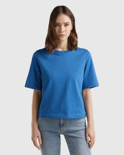 Benetton Camiseta Boxy Fit De 100 % Algodón - Azul