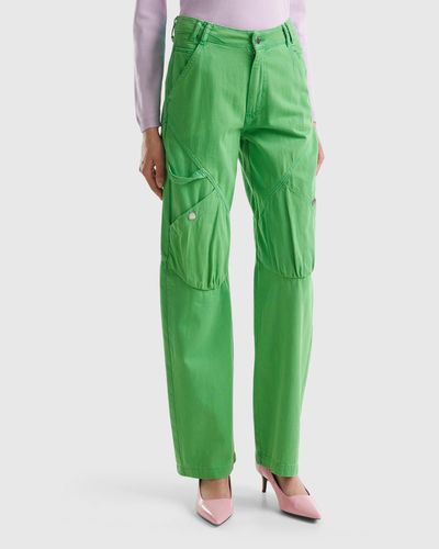 Benetton Cargo Trousers In Cotton - Green