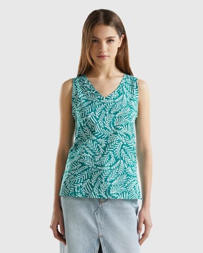Benetton Tank Top With Tropical Print - Blue