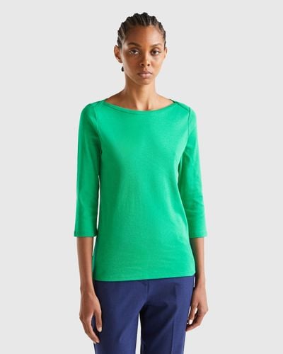 Benetton T-shirt Encolure Bateau 100 % Coton - Vert