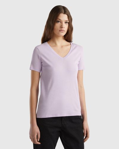 Benetton T-shirt In Puro Cotone Con Scollo A V - Nero