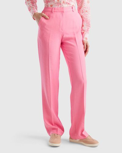 Benetton Straight Leg Trousers With Crease - Pink