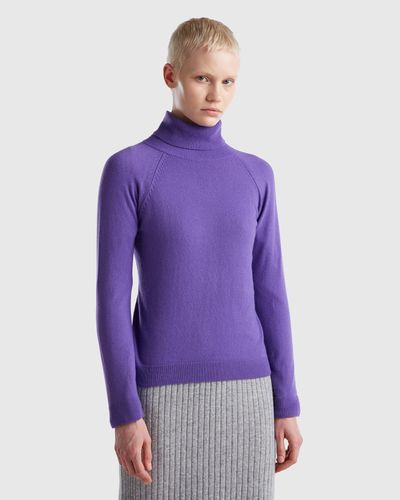 Benetton Purple Turtleneck In Cashmere And Wool Blend