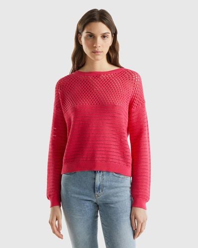 Benetton Boxy Fit Jumper With Open Knit - Red