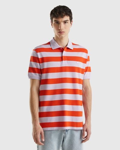 Benetton Polo With Lilac And Red Stripes