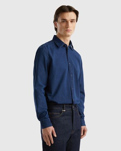 Benetton Micro Patterned Denim Shirt - Blue