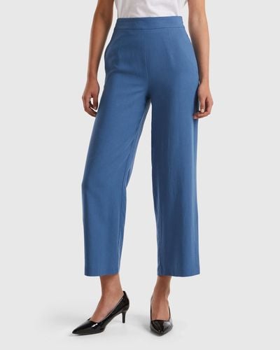 Benetton Cropped Trousers In Sustainable Viscose Blend - Blue