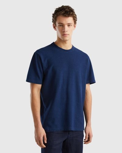 Benetton Camiseta Relaxed Fit De 100 % Algodón - Azul