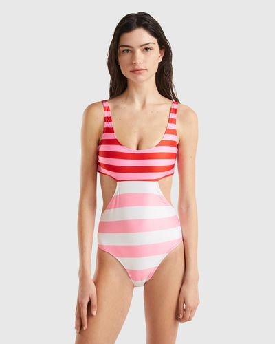 Benetton Striped Cut-out One-piece Swimsuit - Red