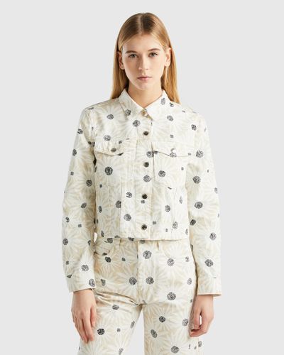 Benetton Cropped Floral Jacket - White